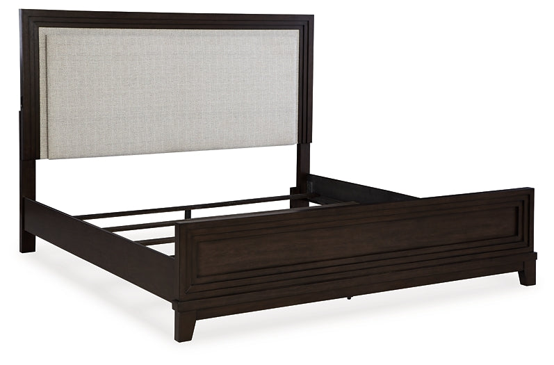 Neymorton California King Upholstered Panel Bed with Dresser