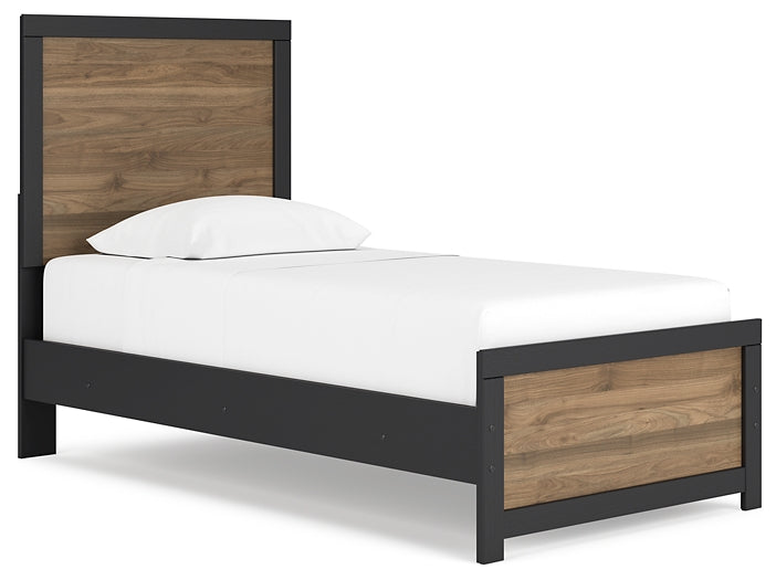 Vertani Twin Panel Bed with Mirrored Dresser, Chest and Nightstand