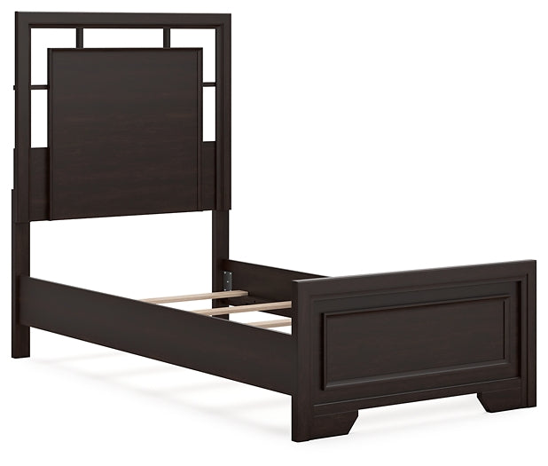 Covetown Twin Panel Bed with Mirrored Dresser and 2 Nightstands