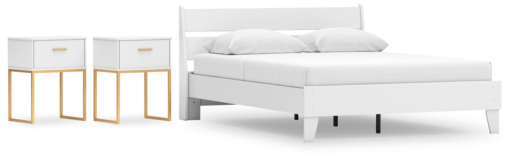 Socalle Queen Panel Platform Bed with 2 Nightstands