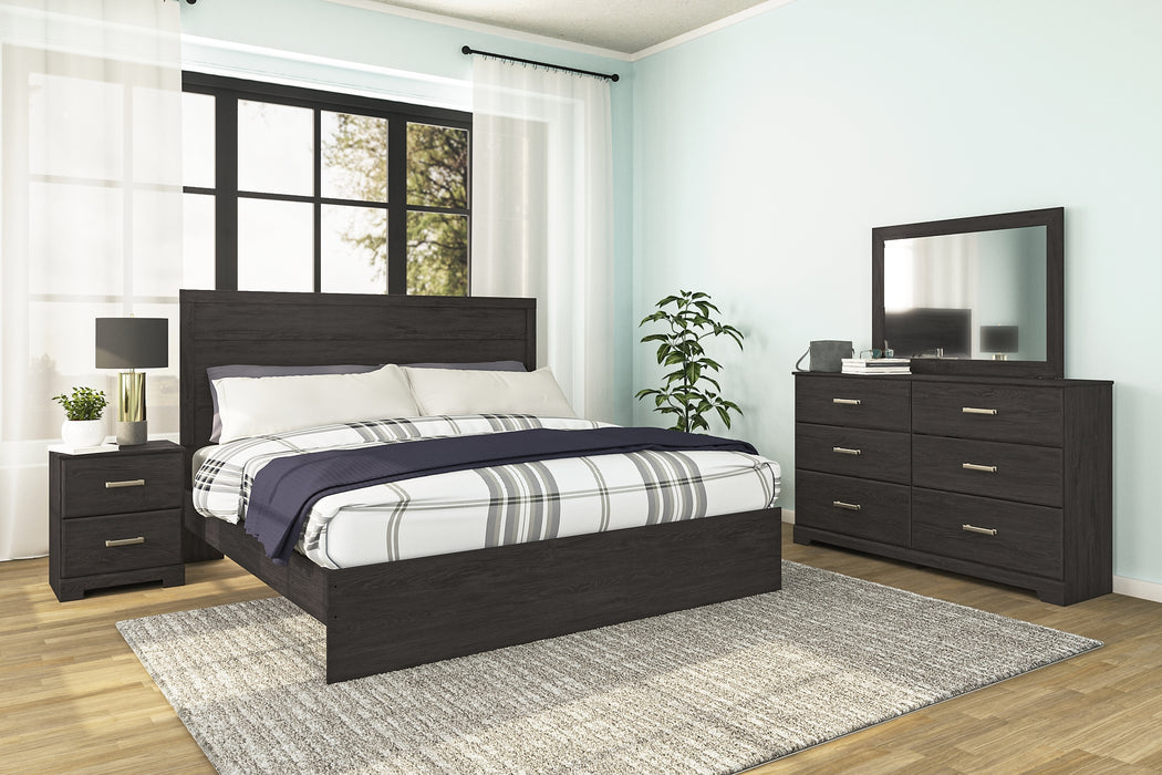 Belachime Full Panel Bed with Mirrored Dresser and 2 Nightstands