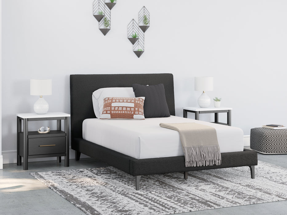 Cadmori Full Upholstered Bed with Mirrored Dresser and 2 Nightstands